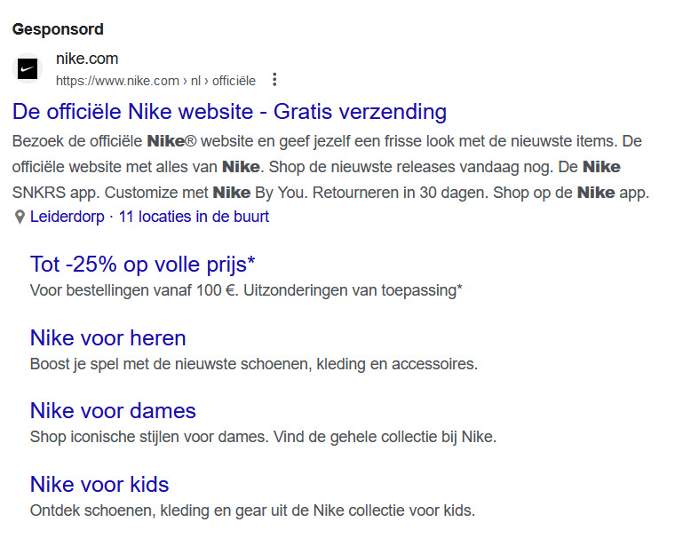 Gesponserd label in Google search desktop