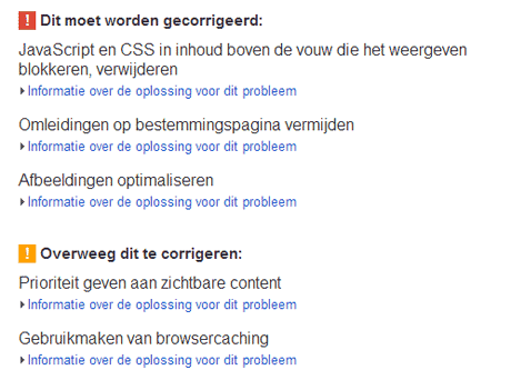 Google PageSpeed Insights verbeterpunten