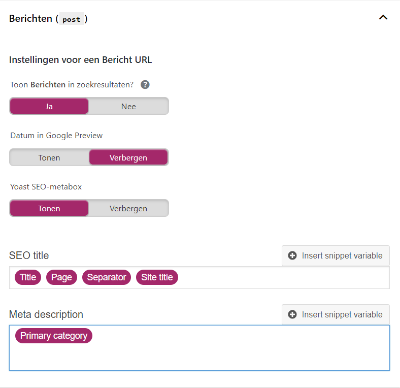 WordPress-Yoast-Berichtinstellingen