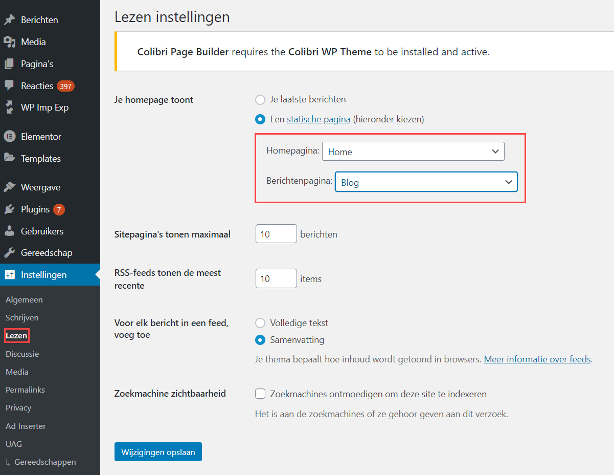 WordPress-lezen-instellingen