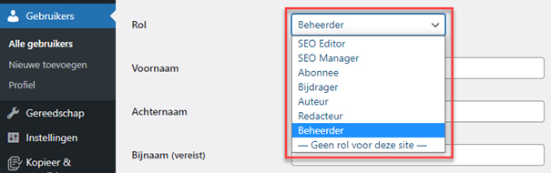 Wordpress-Gebruikersrol