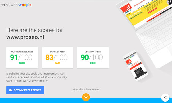 Resultaten mobielvriendelijke test Google